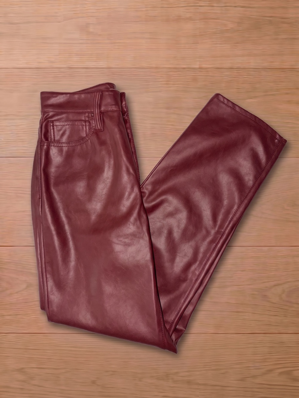 Madewell Burgundy Faux Leather Perfect Vintage Straight Leg Pants Sz 25